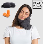 Framehack Soft Travel Pillow Travel Pillow - Neck Support Neck Support - Neck Pillow - y compris masque de sommeil 3D et bouchons d'oreille - Grijs