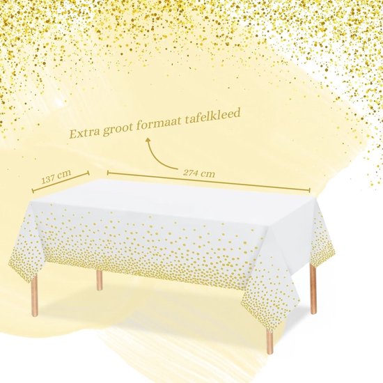 Tafelkleed Verjaardag Versiering Tafelloper Plastic Tafelzeil Wit Goud 