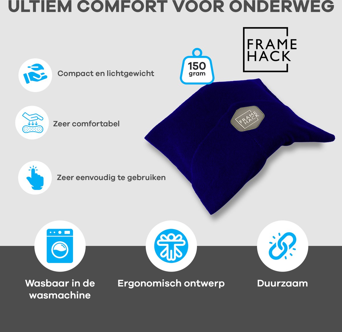 Zacht Travel Pillow Reiskussen - Neksteun Nek Support - Nekkussen - inclusief 3D slaapmasker & oordopjes – Blauw