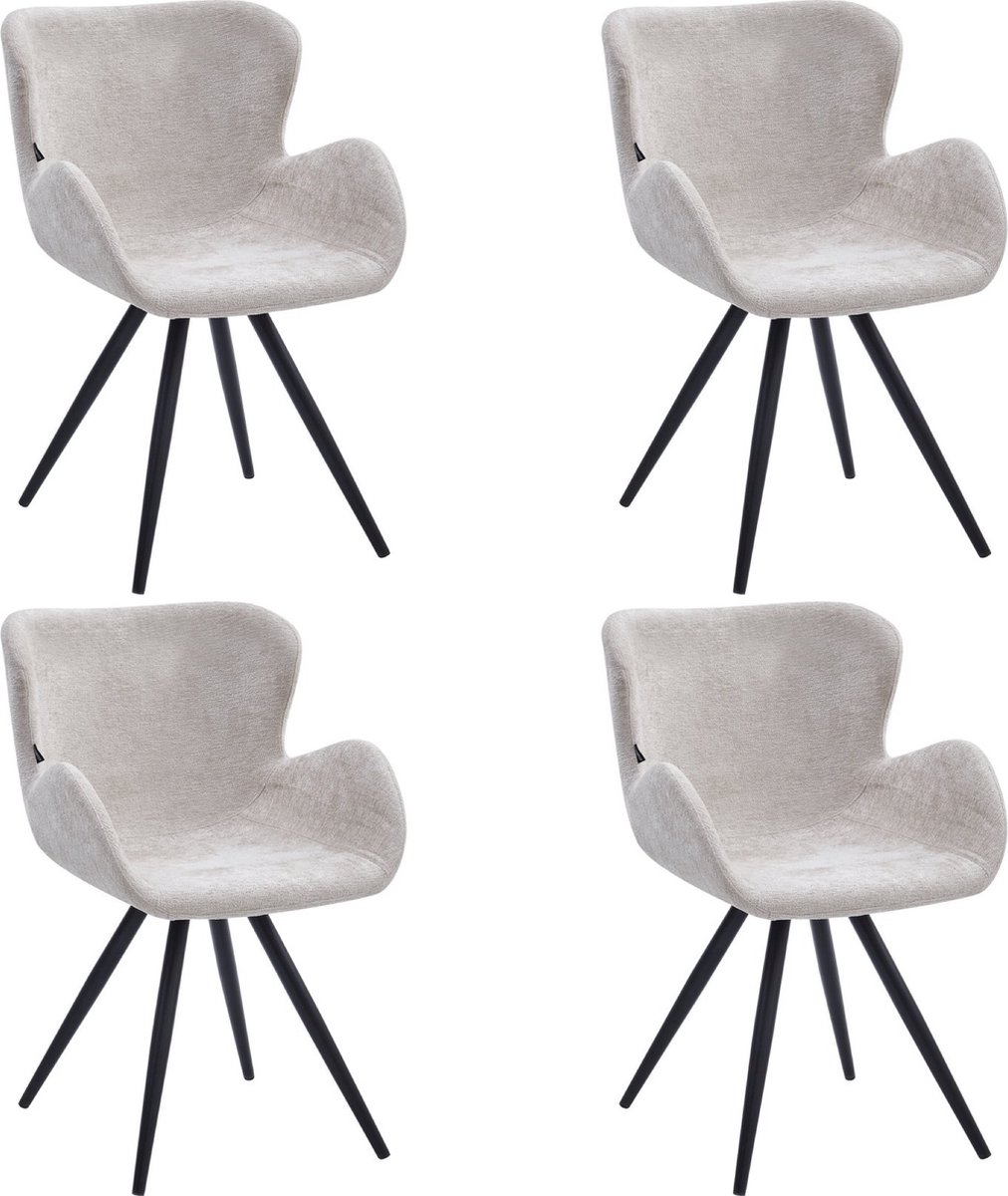 Colenis Anabella Eetkamerstoel - Set Van 4 - Beige - Chenille Stof - Industrieel - Met armleuning