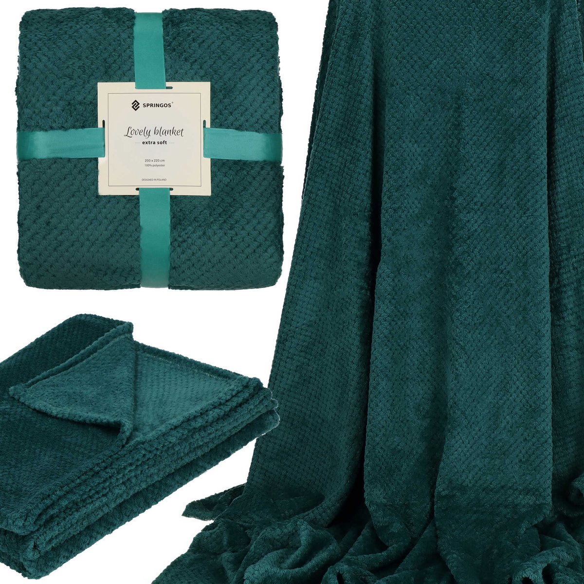 Springos Plaid | Sprei | Deken | 220 x 200 cm | Pluche | Groen