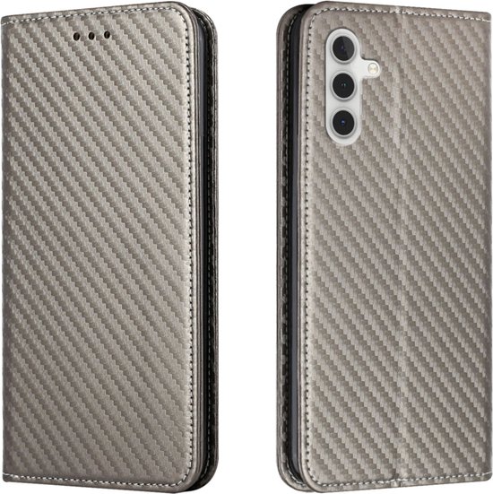 Luxe BookCover Hoes Etui geschikt voor Samsung Galaxy A55 - Zilver - Carbon