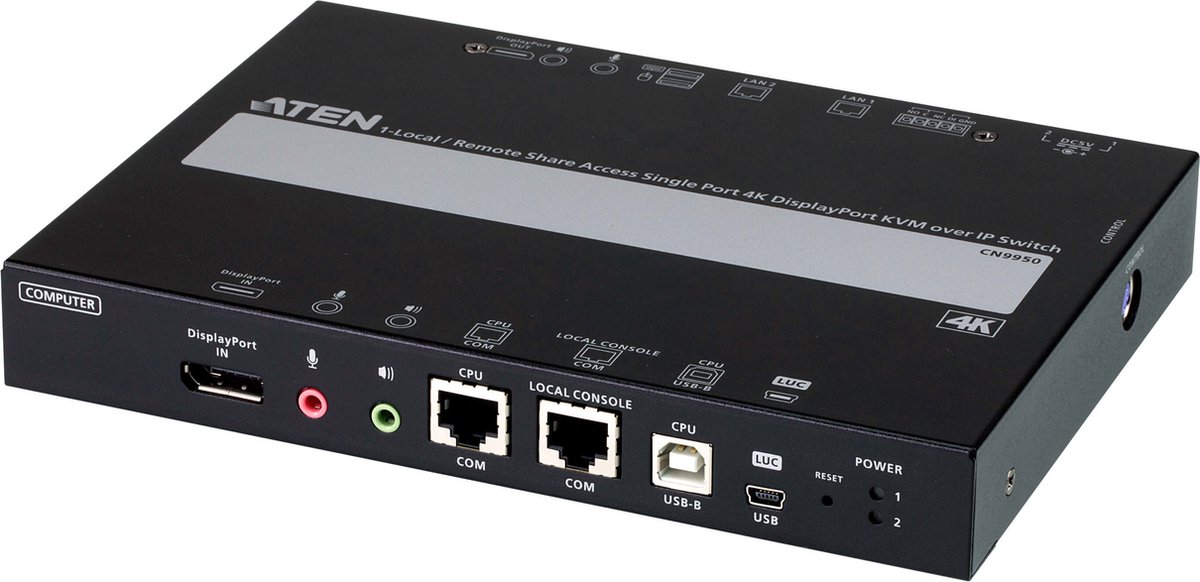 Aten 1-Lokale/Externe enkele poort voor gedeelde toegang 4K DisplayPort KVM over IP-switch