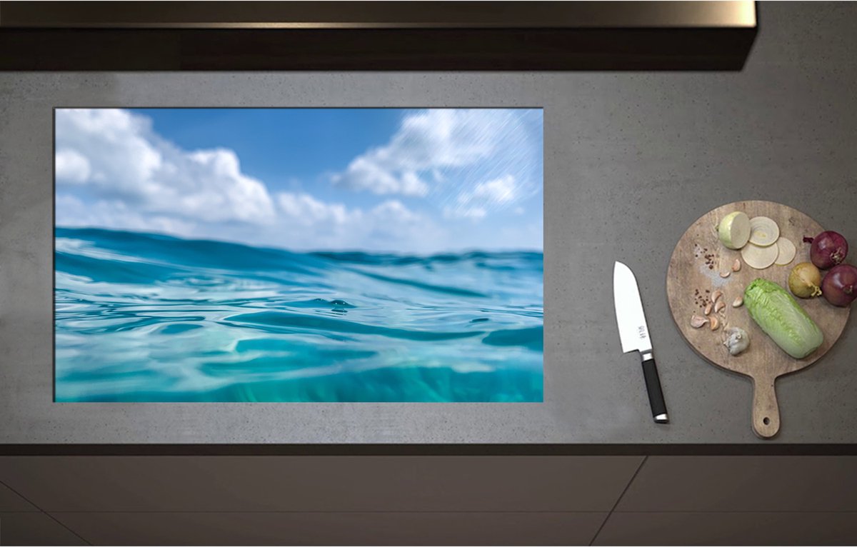 Inductieplaat Beschermer - Abstract uitzicht van de Blauwe Oceaan - 85x52 cm - 2 mm Dik - Inductie Beschermer - Bescherming Inductiekookplaat - Kookplaat Beschermer van Zwart Vinyl