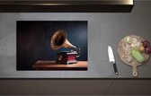 Inductieplaat Beschermer - Antieke Grammofoon op Kast - 71x50 cm - 2 mm Dik - Inductie Beschermer - Bescherming Inductiekookplaat - Kookplaat Beschermer van Wit Vinyl