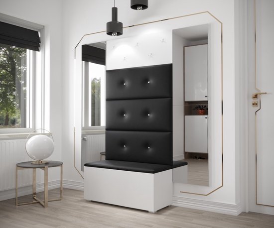 Kledingkast - Gangmeubilair - Schoenenkast - 5 hangers - Planken - Witte kleur + zwarte panelen