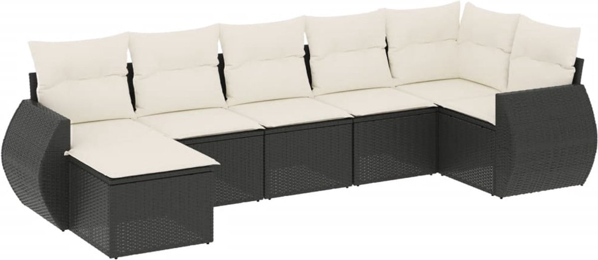 vidaXL 7-delige - Loungeset - met - kussens - poly - rattan - zwart