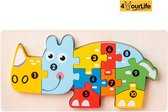 Houten Blokpuzzel - Neushoorn - Montessori Speelgoed - Vroege educatieve ontwikkeling - 3D puzzel - Peuter - Kinderen - 3 Jaar - Gift - Cadeau