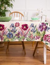 Tafelkleed - Luxe Gobelinstof - Pansy - Blauwe en paarse bloemen - Vierkant 100 x 100 cm