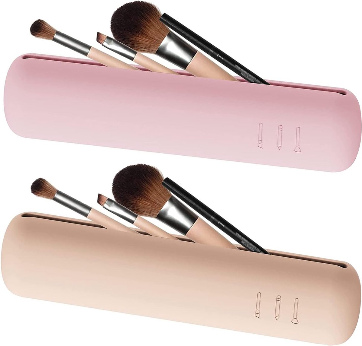 Goedkoopste Siliconen make-upkwastenhouder, 2 stuks make-uptas, draagbare make-upkwastentas, make-upkwasten, organizer, make-upkwasten, opbergdoos, make-uptas, Roze En Beige