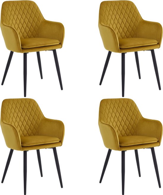 Colenis® - Chaise de salle à manger Laura - Set de 4 - Jaune ocre - Velours - Design