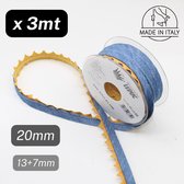 Passepoil/passepoil pour jeans de 3 mètres avec motif dent jaune, largeur 20 mm, qualité italienne, couleur BLEU/JAUNE