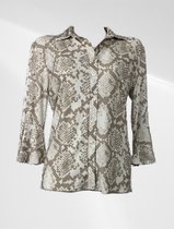 Angelle Milan - Casual blouse - Bruine print - Travelstof - Maat L - In 5 maten verkrijgbaar