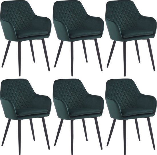 Colenis® - Chaise de salle à manger Laura - Set de 6 - Vert - Velours - Design
