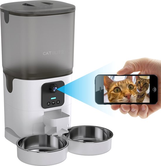 Automatische droogvoerdispenser voor katten, dubbel: automatische droogvoerdispenser voor hond/kat, 5 l, met WiFi 2,4G timer - design dubbele voerbak AONBOY met app voor meerdere katten en honden Automatische droogvoerdispenser voor katten, dubbel: automatische droogvoerdispenser voor hond/kat, 5 l, met WiFi 2,4G timer - design dubbele voerbak AONBOY met app voor meerdere katten en honden