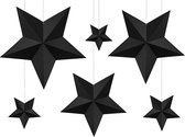 Partydeco - Decoratie sterren zwart (6 stuks)