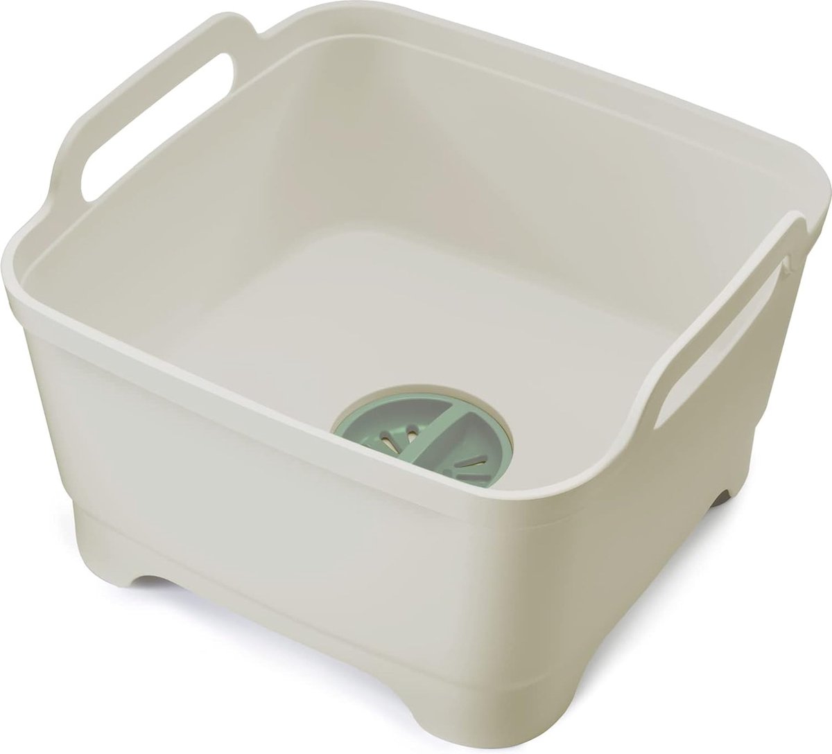 Wash & Drain - Keukenafwaskom, afwaskom met handgrepen en aftapplug, 9 liter - steen/groen