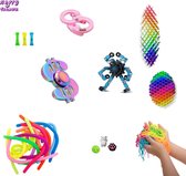 Happy Trendz® / Fidget Toys SUPPER Pakket - Set met 13 verschillende Fidget Toys: Fidget mood octopus sleutelhanger , Fidget Ramen Noodles , Rainbow kleur , Worm fidget , Finger Stretch , Fidget morphing , MeshMarble , Jumping TikTok