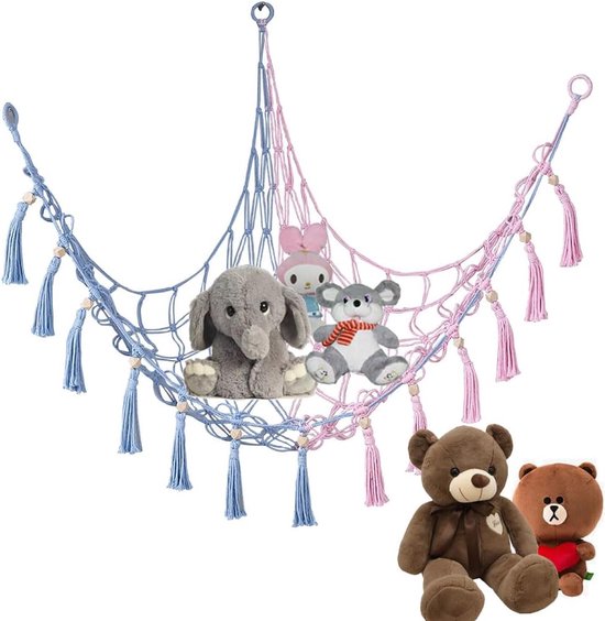 Rangement Peluche Suspendu 3 Étages - Filet à Jouets Pour Chambre Enfant 75x35cm
