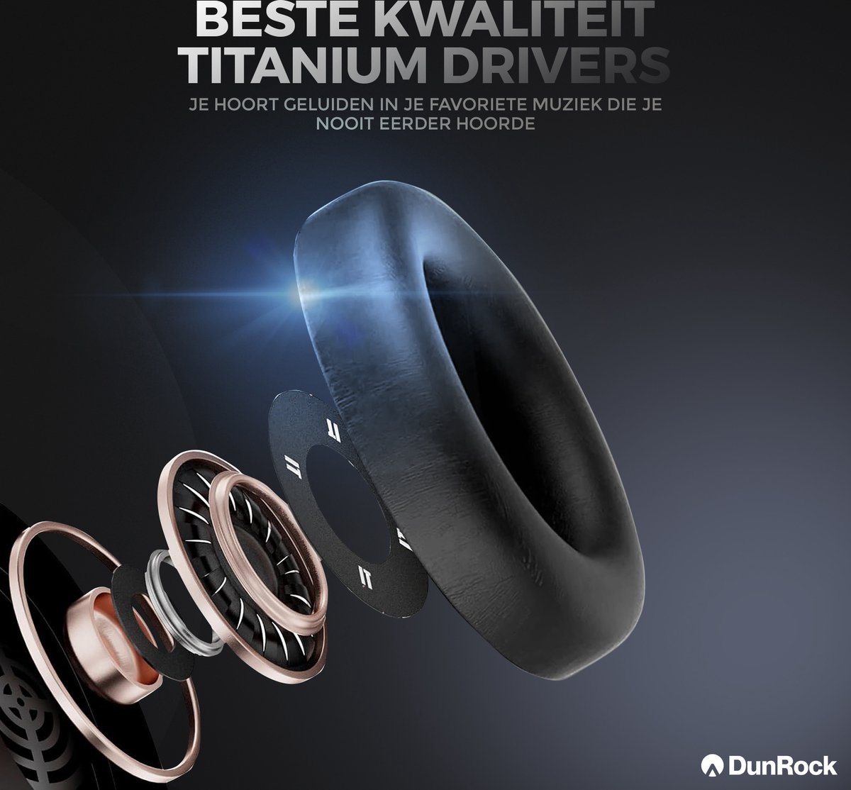 Afbeelding 3 van DunRock® Halo koptelefoon met ANC en multipoint - Met DunRock App voor je smartphone - draadloze bluetooth koptelefoon - met filter microfoons