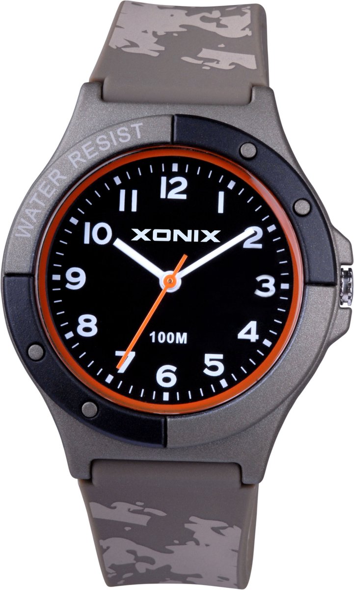 Xonix ABN-105 - Horloge - Analoog - Mannen - Heren - Siliconen band - ABS - Cijfers - Waterdicht - Camouflage Beige-Groen kleur- Zwart - Oranje - Wit - 10 ATM