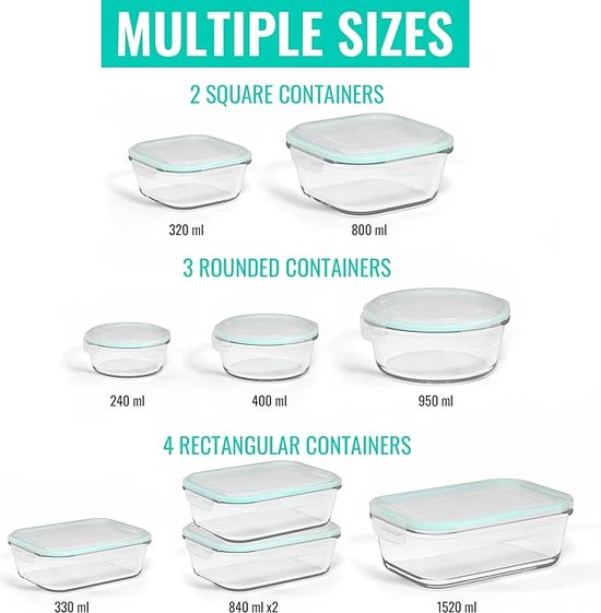 Voedselopbergcontainers - Set of Glass Food Storage Containers