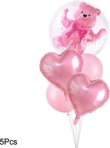 Clixify Ballonnen Helium 4D - Ballonnenboog met knuffelbeer - Meisjes - Ballonnen roze - set van 5 - Gender reveal - Ballonen - Balonnen