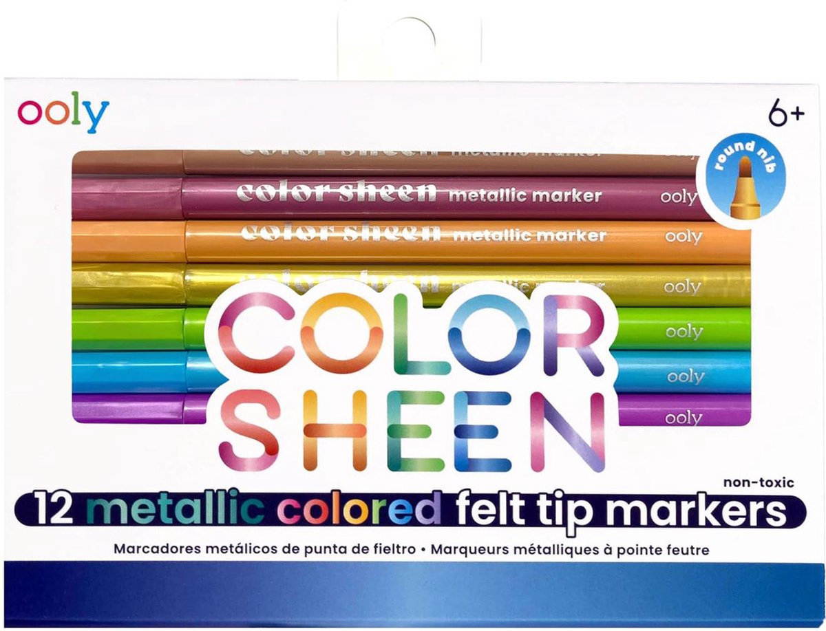 Ooly Color Sheen Metallic Markers Set Van 12 Viltstiften Markers Werken Op Zowel Wit Als Zwart Papier Elke Marker Heeft Een Ronde Punt Geschikt Vanaf 6 Jaar
