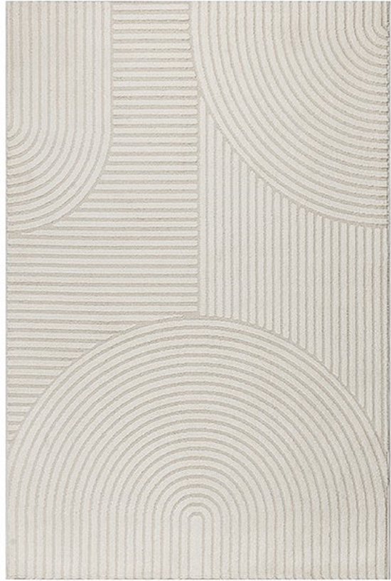 Tapis De Salon Effet 3D Rayé Gris Crème - Carpetia - Neuf Sous Emballage