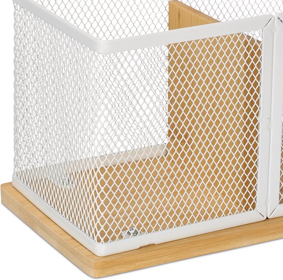 Set organiseur de bureau Relaxdays 2 pièces - corbeille à courrier - plumier - bambou et métal - blanc