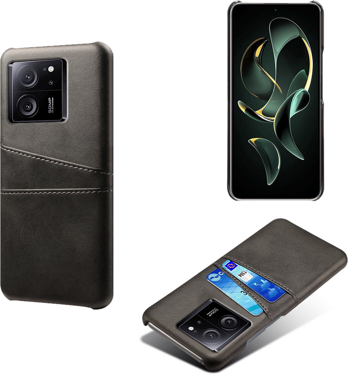 Backcover met Opbergvakjes + PMMA Screenprotector voor Xiaomi 13T / 13T Pro _ Zwart