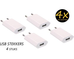 USB adapter - 4 stuks - Oplaad adapter - USB stekker - Reisstekker - Oplaad stekker - Opladen Blokje - USB Lader - Wit - Oplaadstekker - Wereld Stekker