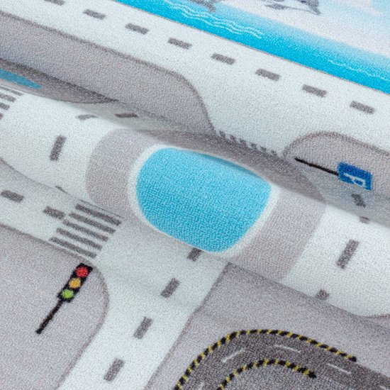 Paco Home Vloerkleed Voor In De Kinderkamer, Speelvloerkleed Voor Kinderkamer Met Straatmotief Groen Grijs O 200 Cm Rund