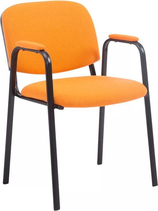 In And OutdoorMatch Bezoekersstoel - Eetkamerstoel - Thora - Oranje stof - zwart frame - comfortabel - modern design - set van 1 - Zithoogte 47 cm - Deluxe