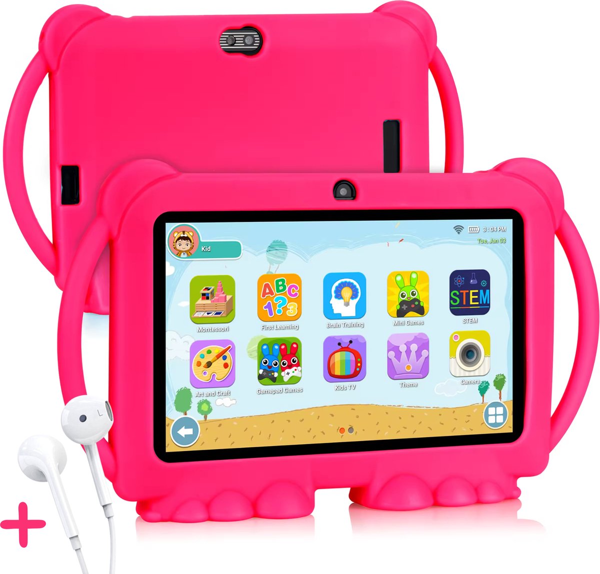 BronStore® Kindertablet - 7 Inch Beeldscherm - Kinder Tablet Vanaf 3 Jaar - Android 11 - 64 GB Opslag - Roze - Inclusief Stickers & Oortjes