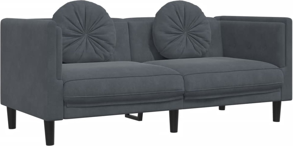 vidaXL Bank - met - kussens - 2-zits - fluweel - donkergrijs