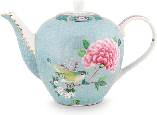 Foto: Pip studio blushing birds theepot porselein blauw 1 6l