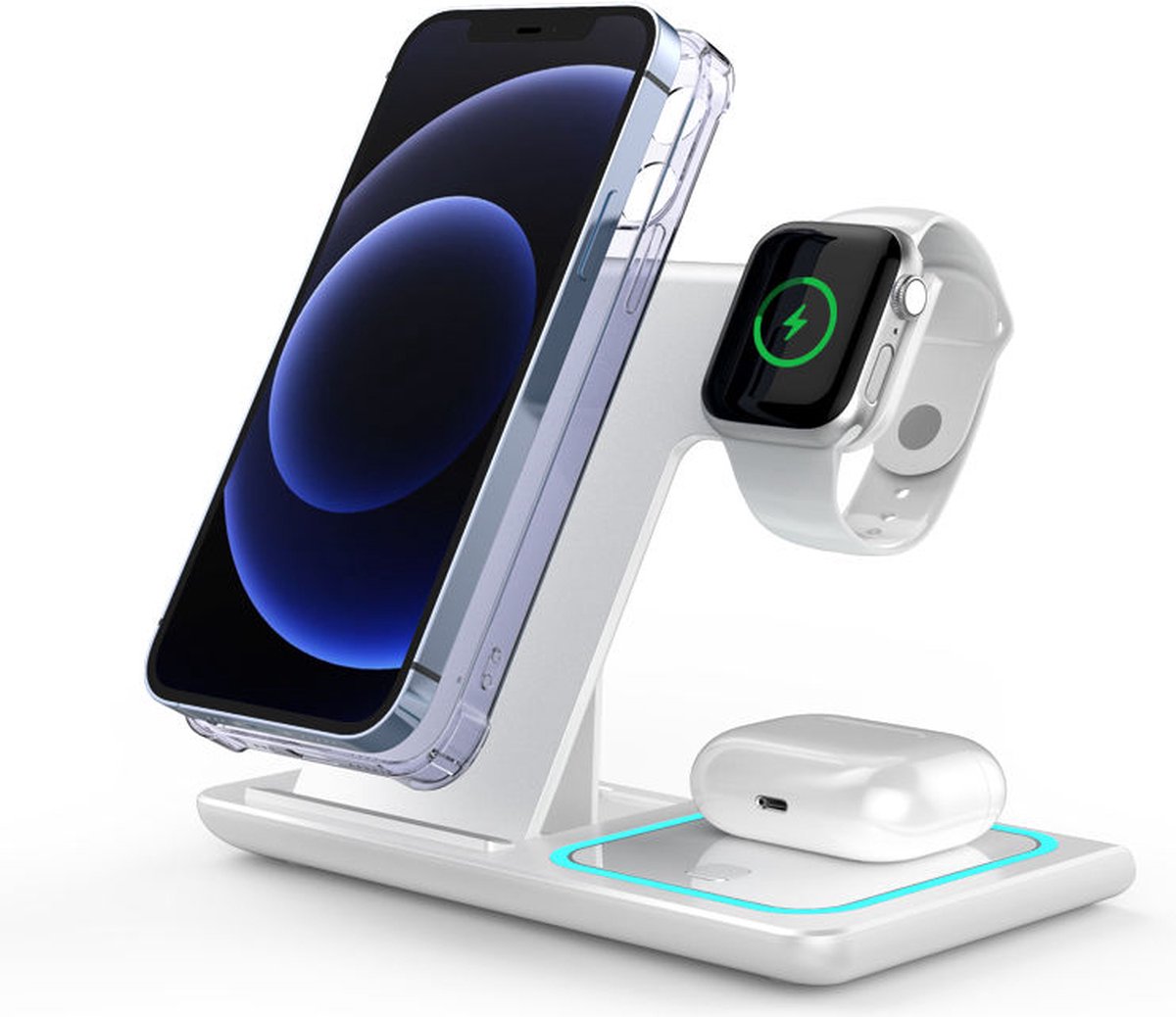 Samsung oplader 3-in-1 opvouwbaar laadstation voor Samsung-producten, snelle draadloze oplader, reisdockadapter-Wit en lamp voor Samsung