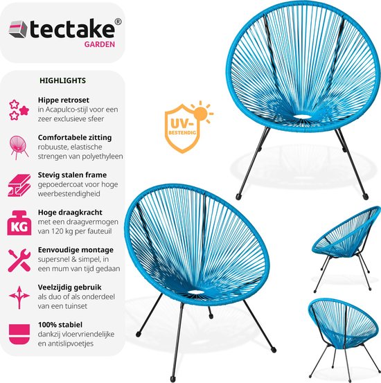 tectake® - Tuinmeubel-bistroset - 2 stoelen en 1 tafel - Retro Egg