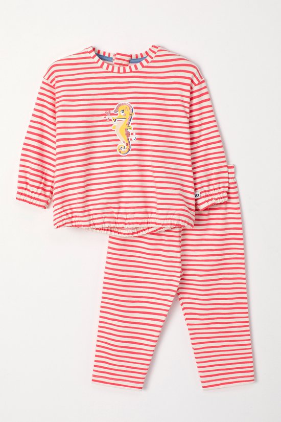 Woody pyjama baby meisjes - koraal/wit gestreept - zeepaardje - 241-10-PZB-Z/922 - maat 86
