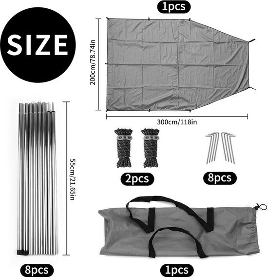 TAZZOR Heckzelt Achtertent voor SUV, Winddicht, Zonwering en Waterdicht, Muggennet, Luifel Auto, Zwart 25 mm x 228 cm