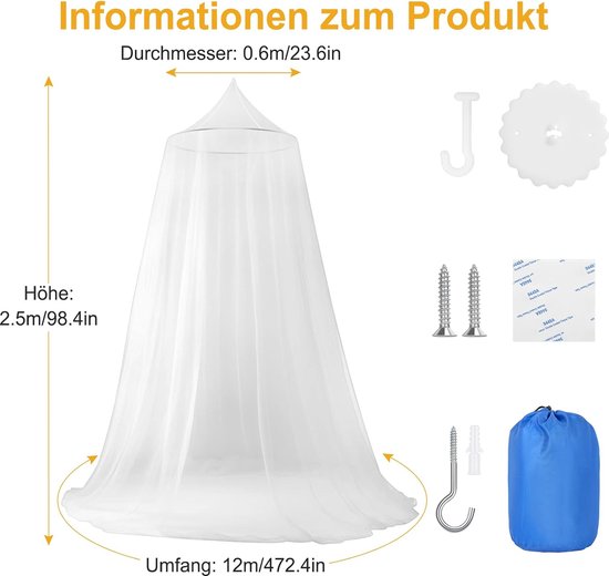 BNGXR Klamboe Bed, Groot Muggennet Voor Tweepersoonsbed, Eenpersoonsbed, Prinsessen-Stijl, Indoor en Reizen, Vliegennet