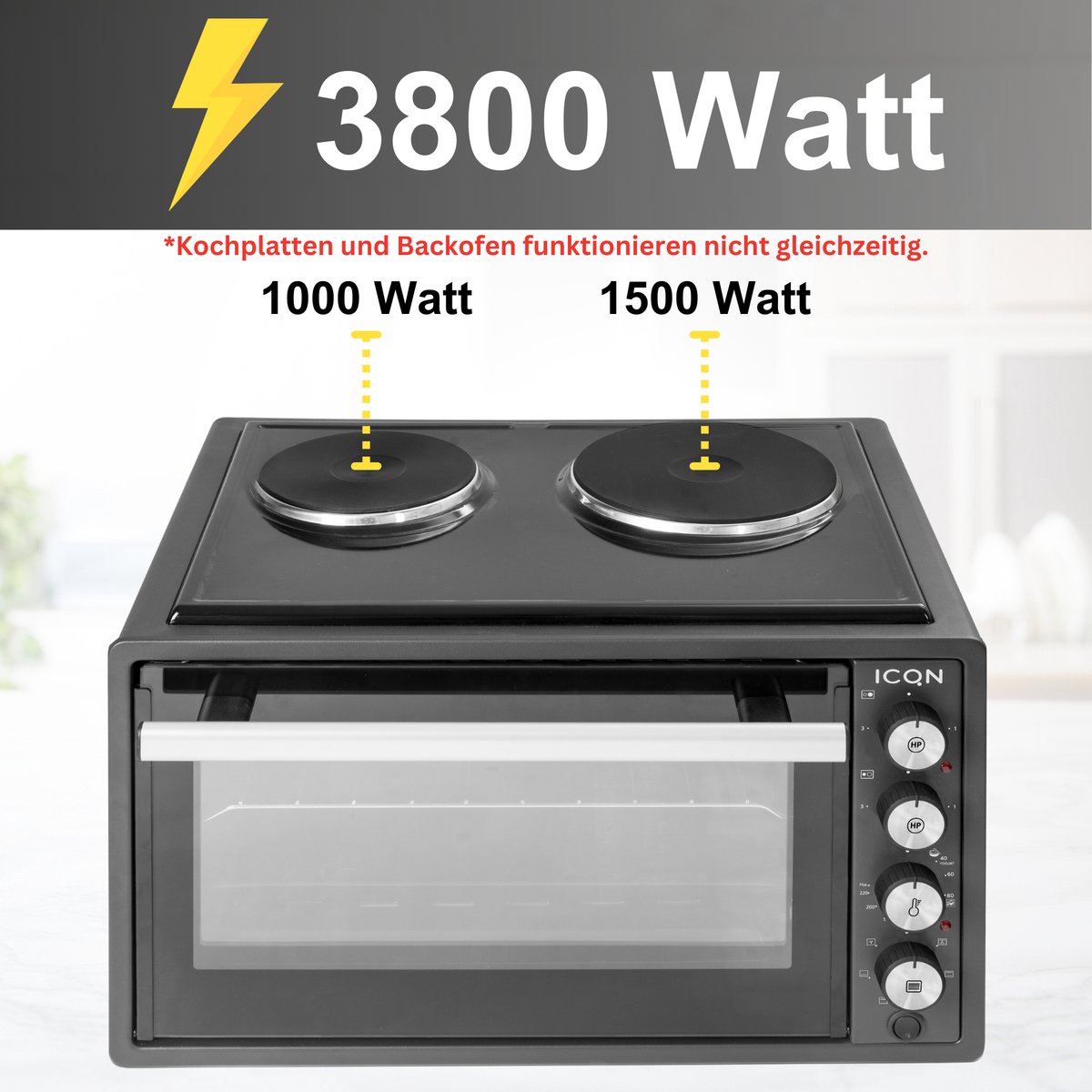 ICQN Vrijstaande Mini Oven 15L Camping oven Zwart Antraciet ICQN Vrijstaande Mini Oven 15L Camping oven Zwart Antraciet
