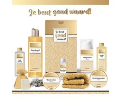 Geschenkset “Je bent goud waard!” - 9 producten - 850 gram - Triomf Cosmetica | Cadeau Vrouw Wellness Pakket Vrouw Giftset deluxe Cadeaupakket Bedankt Cadeau Kerst Kerstpakket Gift Set Verjaardag Moederdag Vriendin Moeder Collega Goud