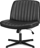 Bureaustoel Grote kruisbeenstoel Armloze stoel Computerstoel - Vaste poot draaistoel - Verstelbare lendesteun Hoogteverstelling - Ergonomische ontspanningsstoel - met schommelfunctie - PU-leer, zwart
