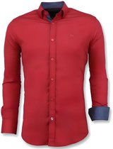 Heren Overhemden - Blouse Heren Slim Fit - Overhemden Heren Lange Mouwen - 3037 - Rode Overhemd