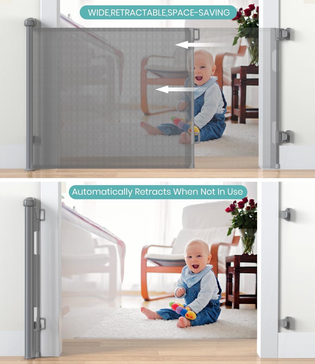 Barrière De Sécurité Enfant Extra Haute 92 Cm | Largeur Réglable 75-124 Cm, 3 Rallonges | Sans Perçage, Fermeture Automatique - 7