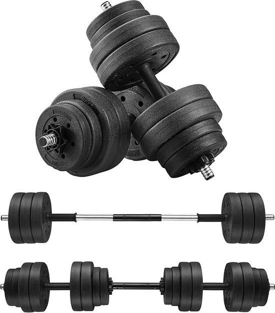 SONGMICS Halterset, dumbbells, set van 2, 2 x 15 kg, halters, kunststof, halterstangen, gewichten en gekartelde starlocks SYL30HV1