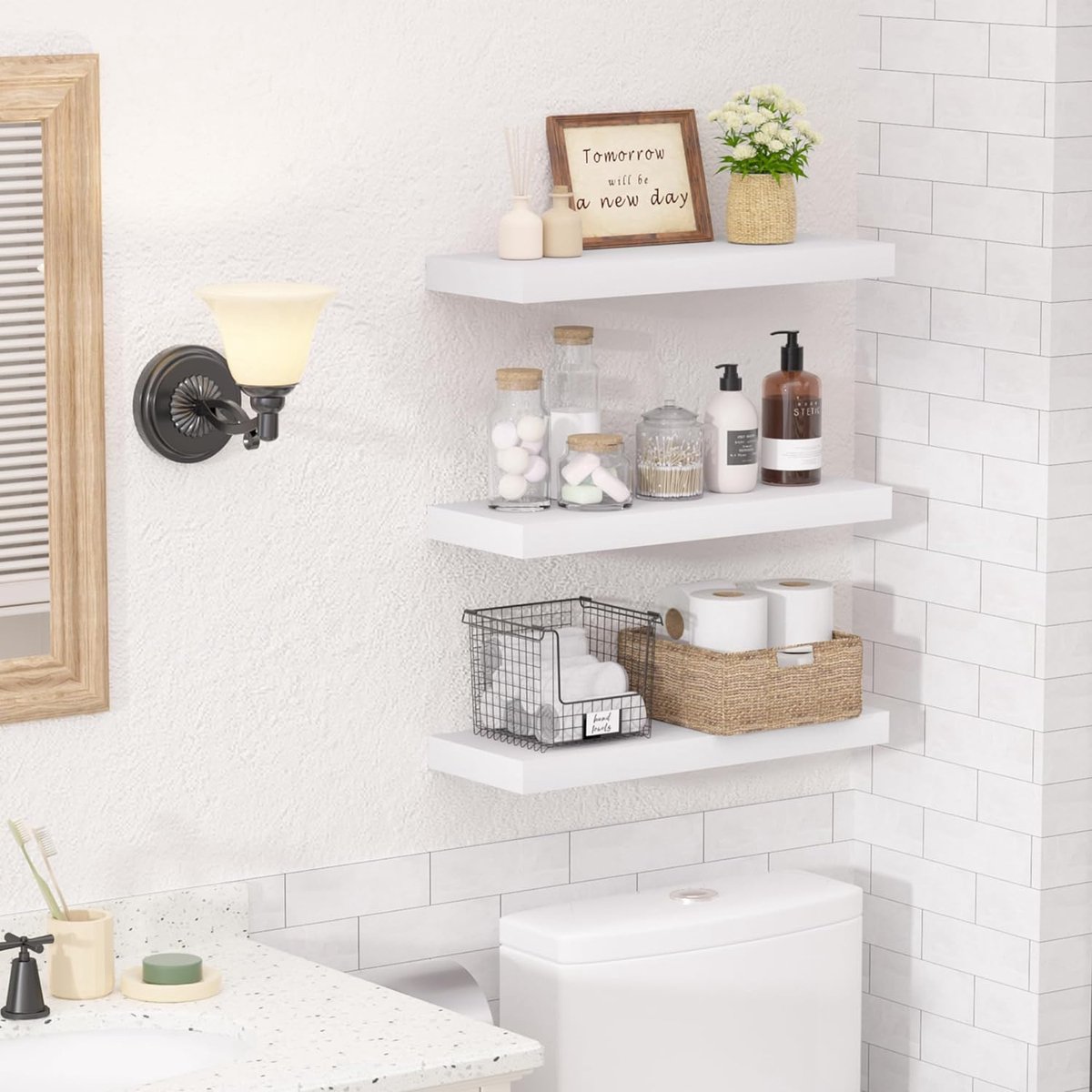 Toshilian Étagère Murale Flottante 2pcs Blanc Brillant 120x23,5x3,8cm MDF, Moderne, 2 Étagères Murales Flottantes Blanc Brillant, 10kg, Système De Montage Invisible