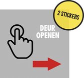 Pictogram/ sticker | "Deur openen" pijl naar rechts | 15 x 15 cm | Drukknop | Druk hier om te open | Beveiliging | Deurknop | Schakelaar | 2 stuks